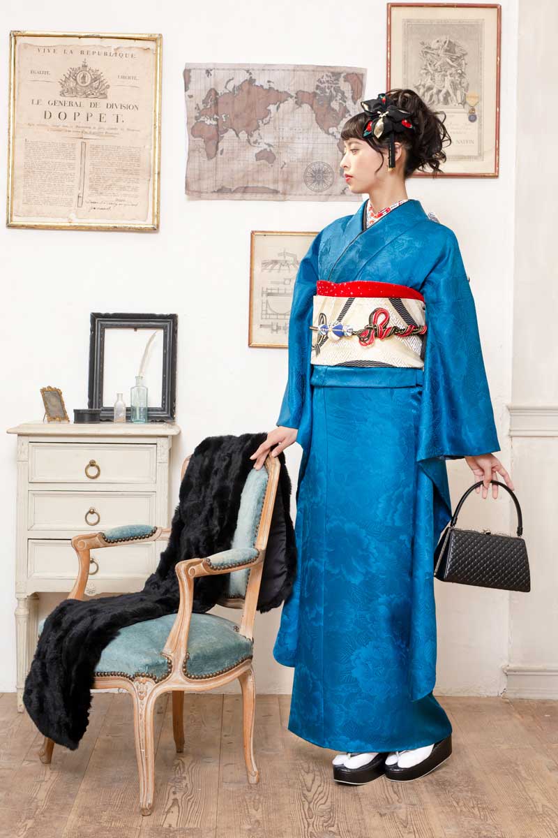 京都丸紅ジャパンスタイル振袖、袋帯、長襦袢3点セット 美品-